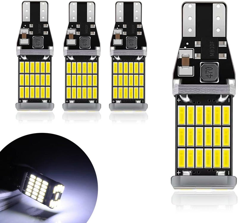 SamWinGear 4PCS 921 LED Reverse Light Bulb T15 T10 912 W16W 4014 45SMD 3rd Brake Light LED Bulb 6000K Error Free 360 Degree Chipsets Bright Backup Daytime Running Lights for Car Truck Cargo (White) - Image 1